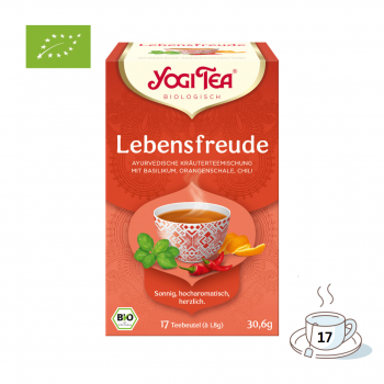 Yogi Tea Bio Lebensfreude, Kräuterteemischung mit Basilikum, Orangenschale & Chili, Teebeutel im Kuvert